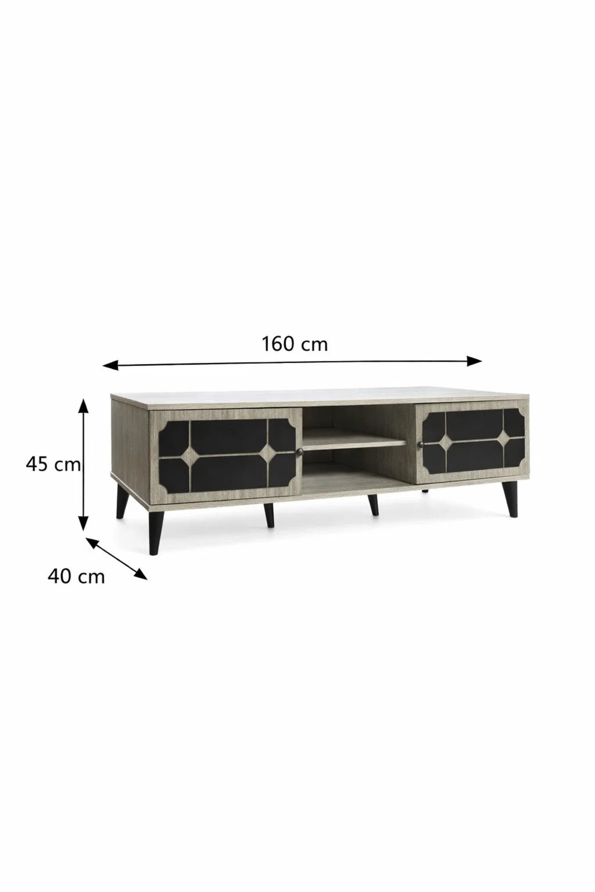 Samal Furniture Modern Beige TV Stand with Geometric Black Doors and Open Shelves 160cm Width