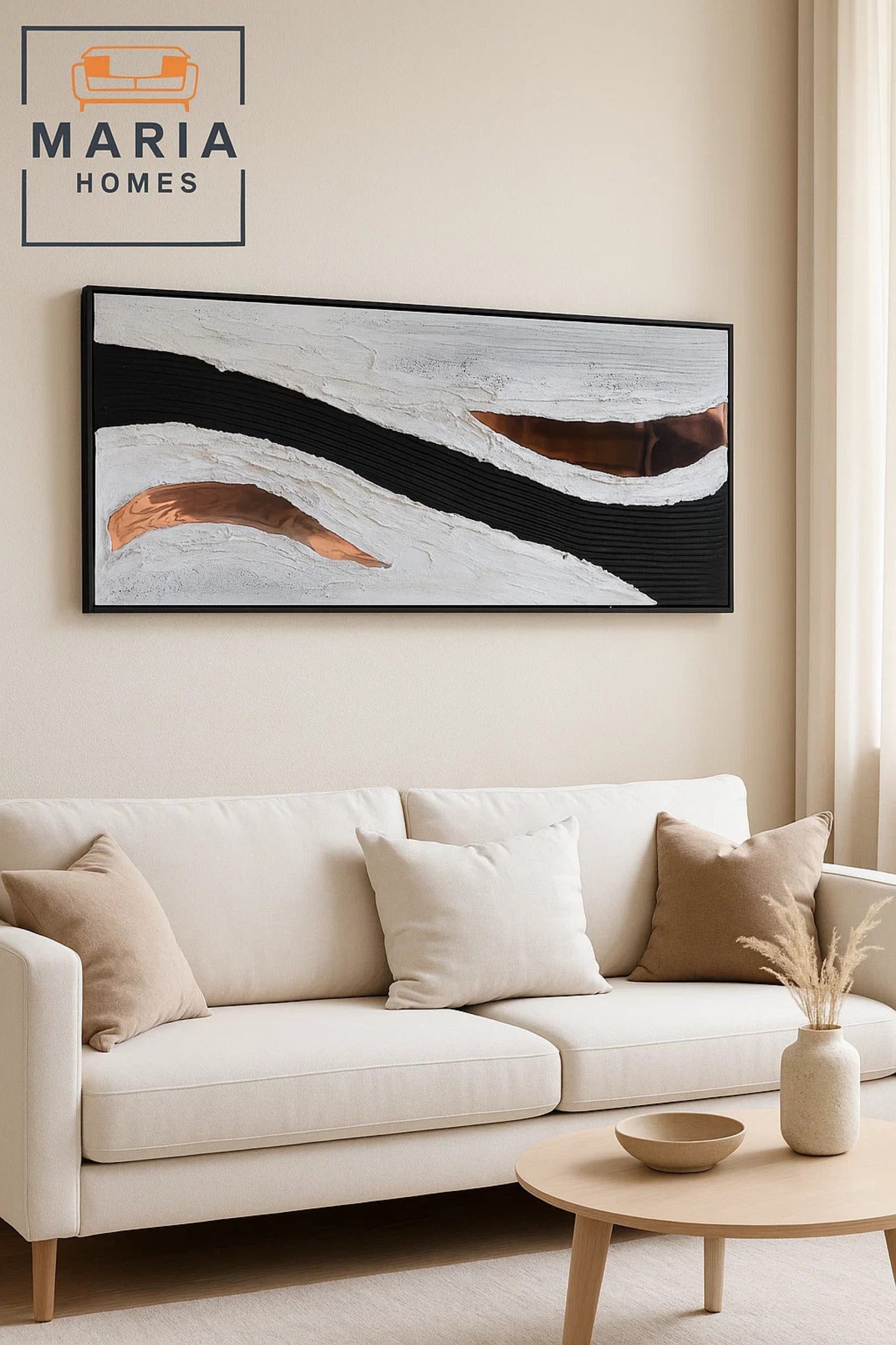Black White and Copper Abstract Wall Art Ð Modern Textured Canvas for Living Room & Office-140*70CM