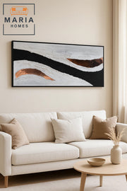 Black White and Copper Abstract Wall Art Ð Modern Textured Canvas for Living Room & Office-140*70CM
