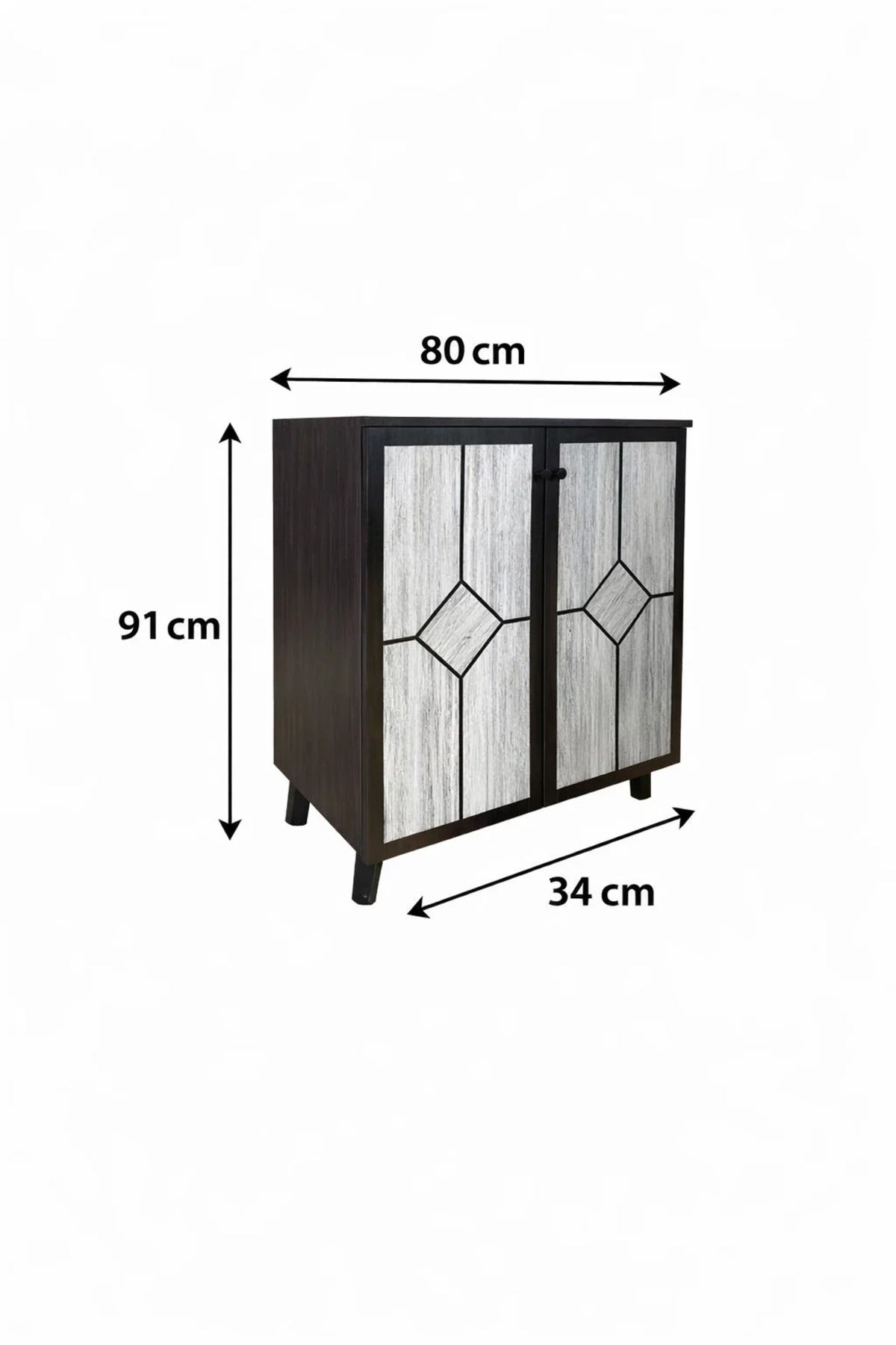Elegant Two Door Shoe Cabinet with Geometric Pattern for Hallway Organization and Home Decor Brown