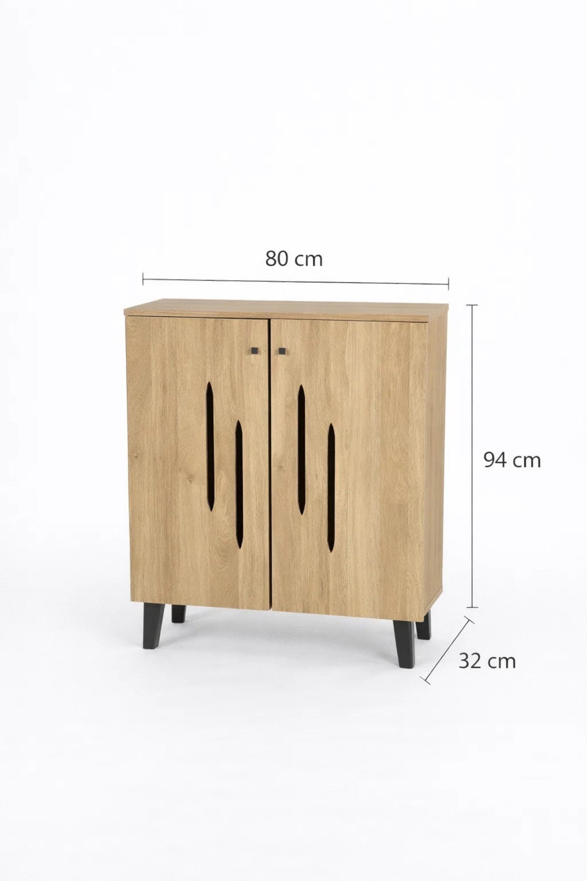 Modern Wooden Shoe Cabinet Light Brown with Vertical Cut Out Design 80 x 32 x 94 cm