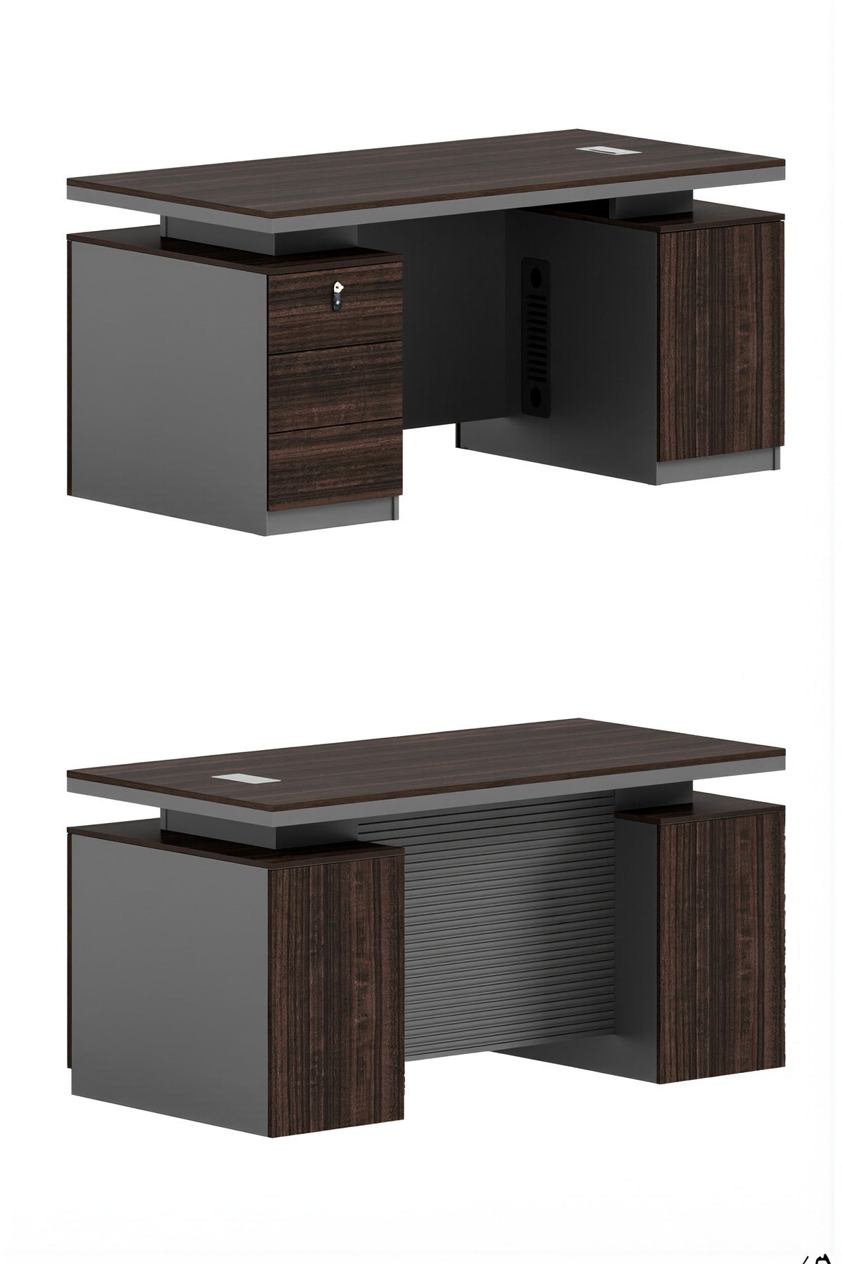 Modern DARK BROWN Executive Desk with Drawer & Cable Management