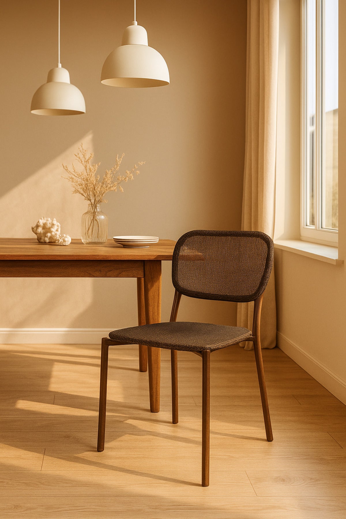 Brown Fabric Dining Chair Ð Modern Upholstered Chair with Metal Legs for Dining Room, Office & CafŽ