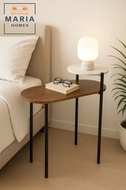 Two-Tier Side Table with Wood and White Marble Top Ð Stylish Contrast Design