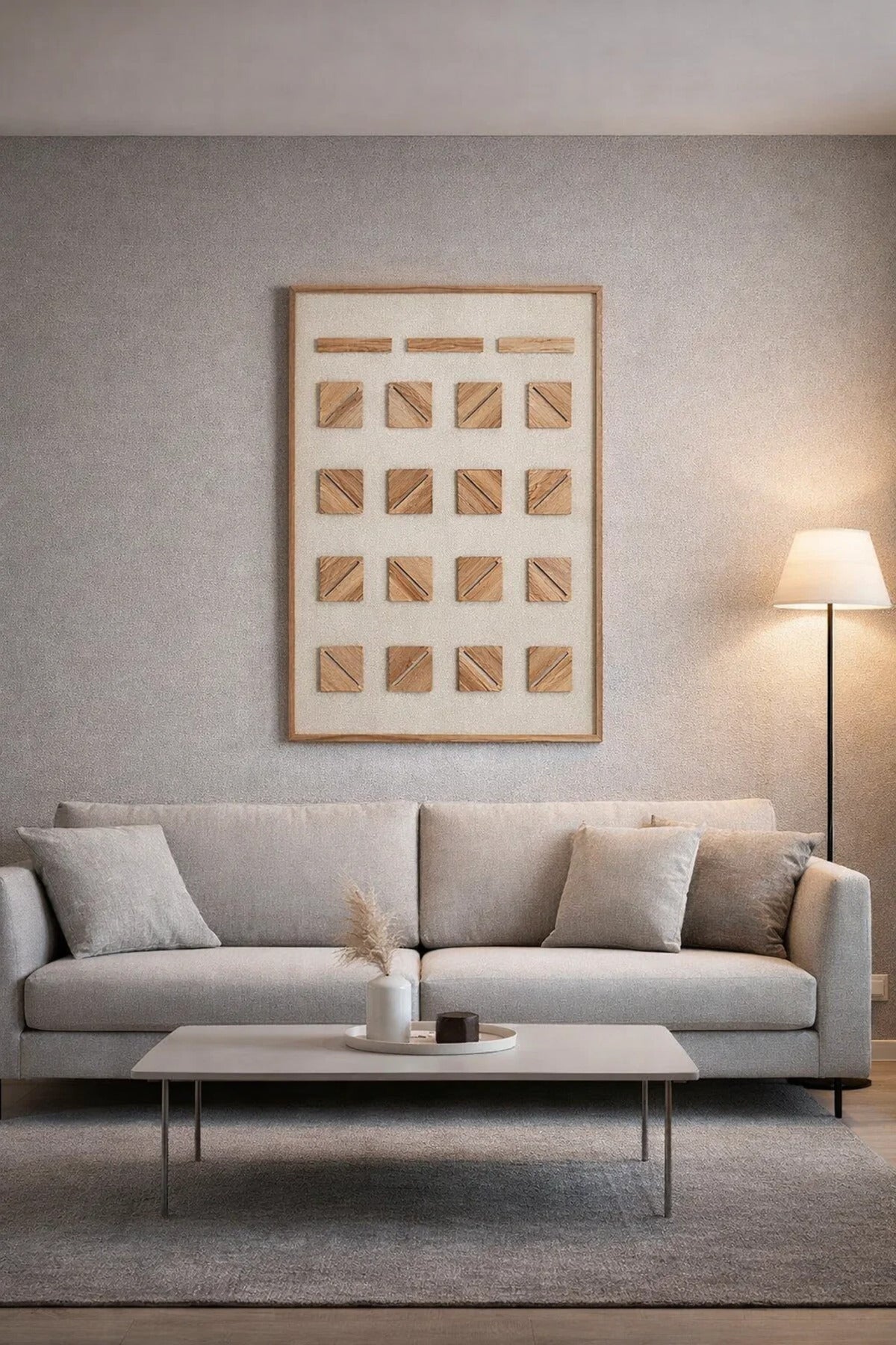 Modern Wooden Wall Art with Geometric Design Ð 120x80 cm Framed Art for Living Room or Office