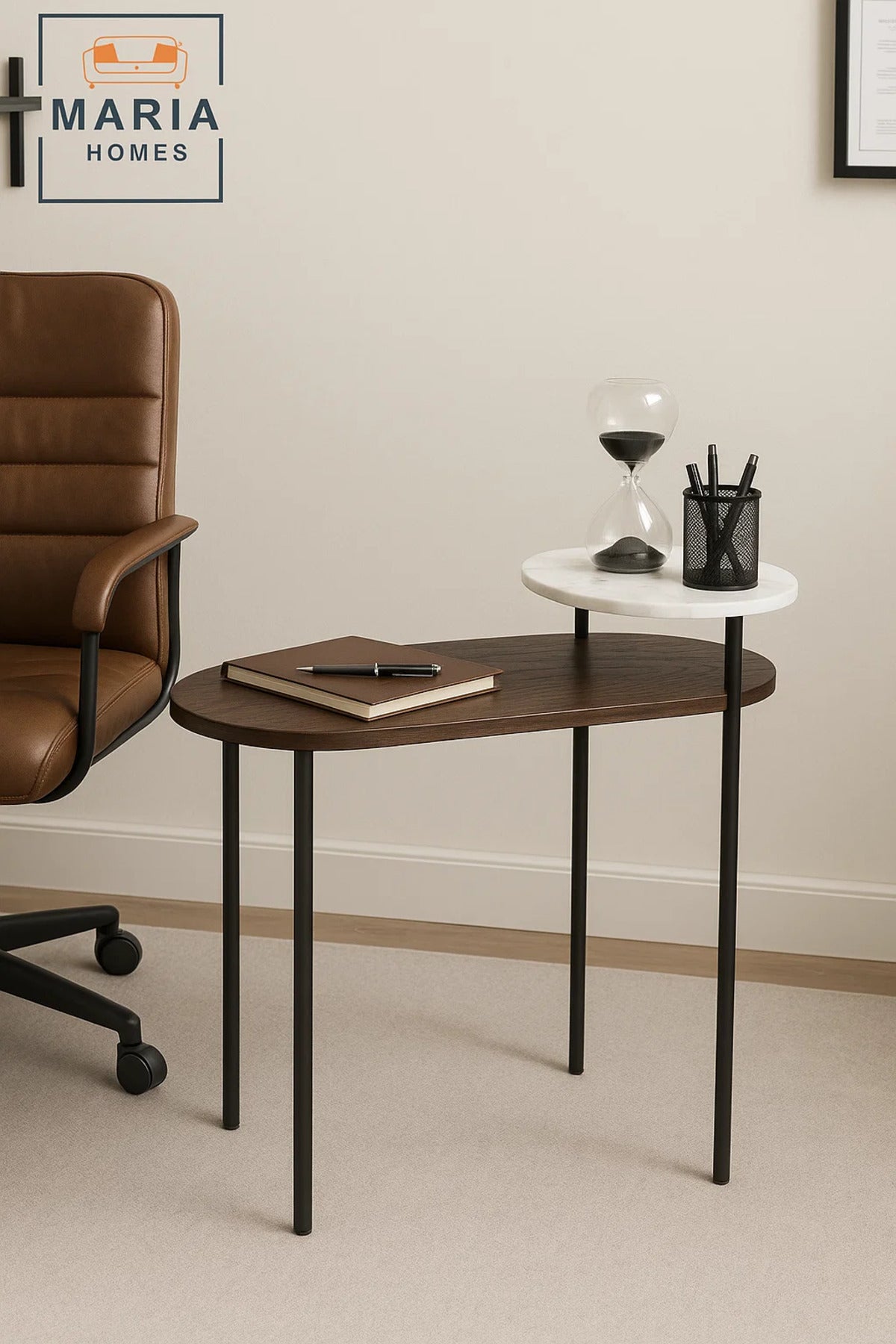 Dual-Level Side Table with Dark Wood and White Marble Top Ð Modern Chic Design