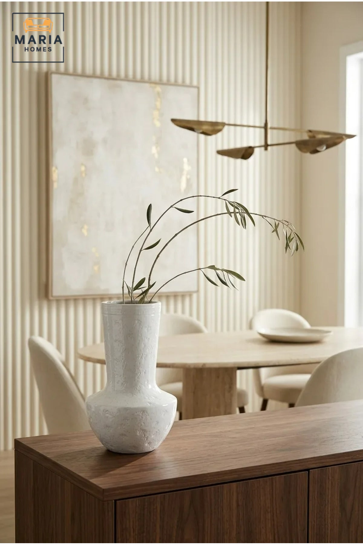 White Textured Decorative Vase, Modern Ceramic Flower Holder with Tall Flared Neck and Rounded Base for Living Room, Bedroom, Shelf and Table Décor