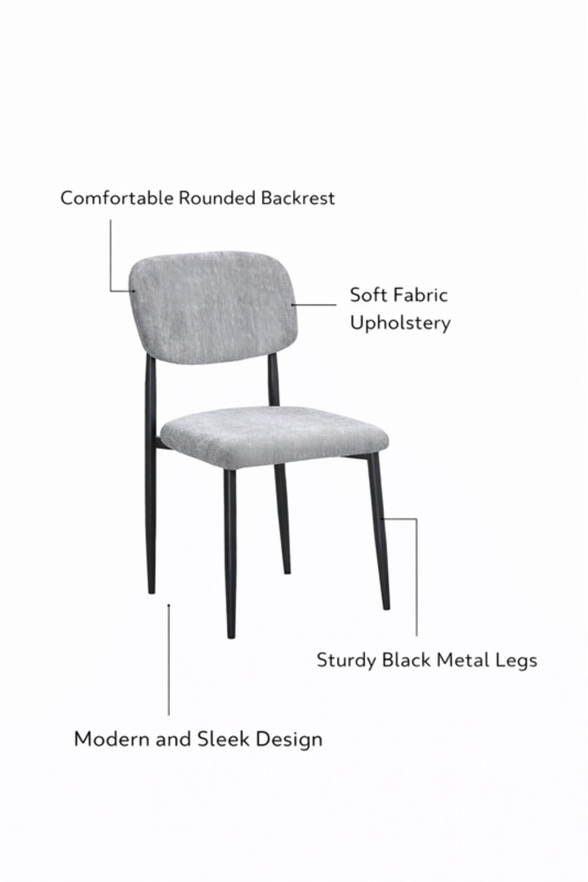 Grey Upholstered Dining Chair with Black Legs Modern Fabric Chair for Dining Room