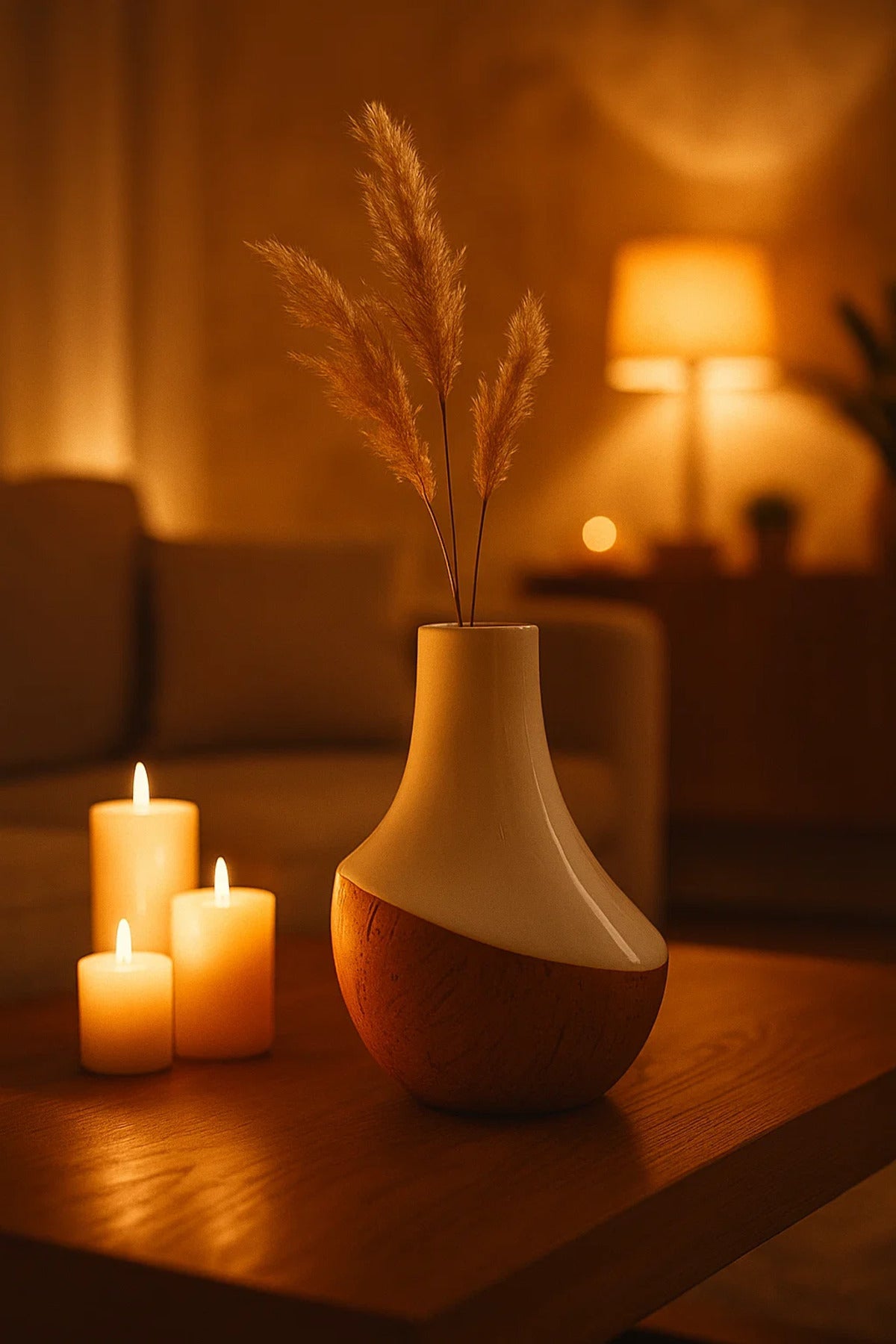 White and Cork Finish Ceramic Vase Ð Large Modern Decorative Flower Pot