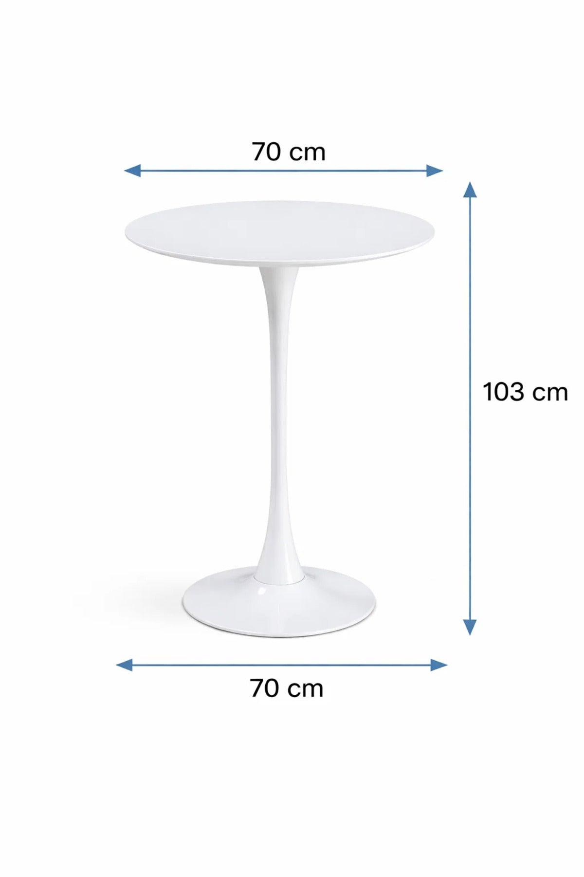 Modern White Round Bar Table 70cm Tulip Pedestal Bistro Cocktail Stand for Kitchen Cafe 103cm Height