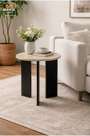 Modern Round Side Table with Wooden Top & Wooden Base, Contemporary End Table for Living Room, Bedroom, Office & Lounge