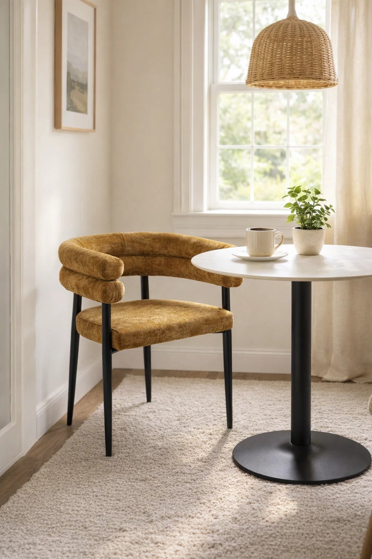 Dark Yellow Fabric Arm Dining Chair 76x52x49cm Modern dark yellow fabric Kitchen
