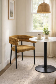Dark Yellow Fabric Arm Dining Chair 76x52x49cm Modern dark yellow fabric Kitchen