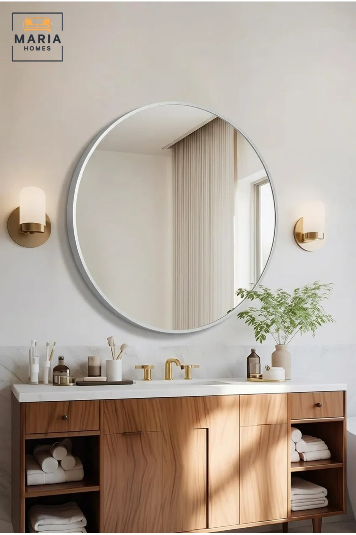 Modern Round Wall Mirror with Slim Frame, Decorative Hanging Mirror for Bathroom, Bedroom, Living Room, Hallway, Vanity and Entryway
