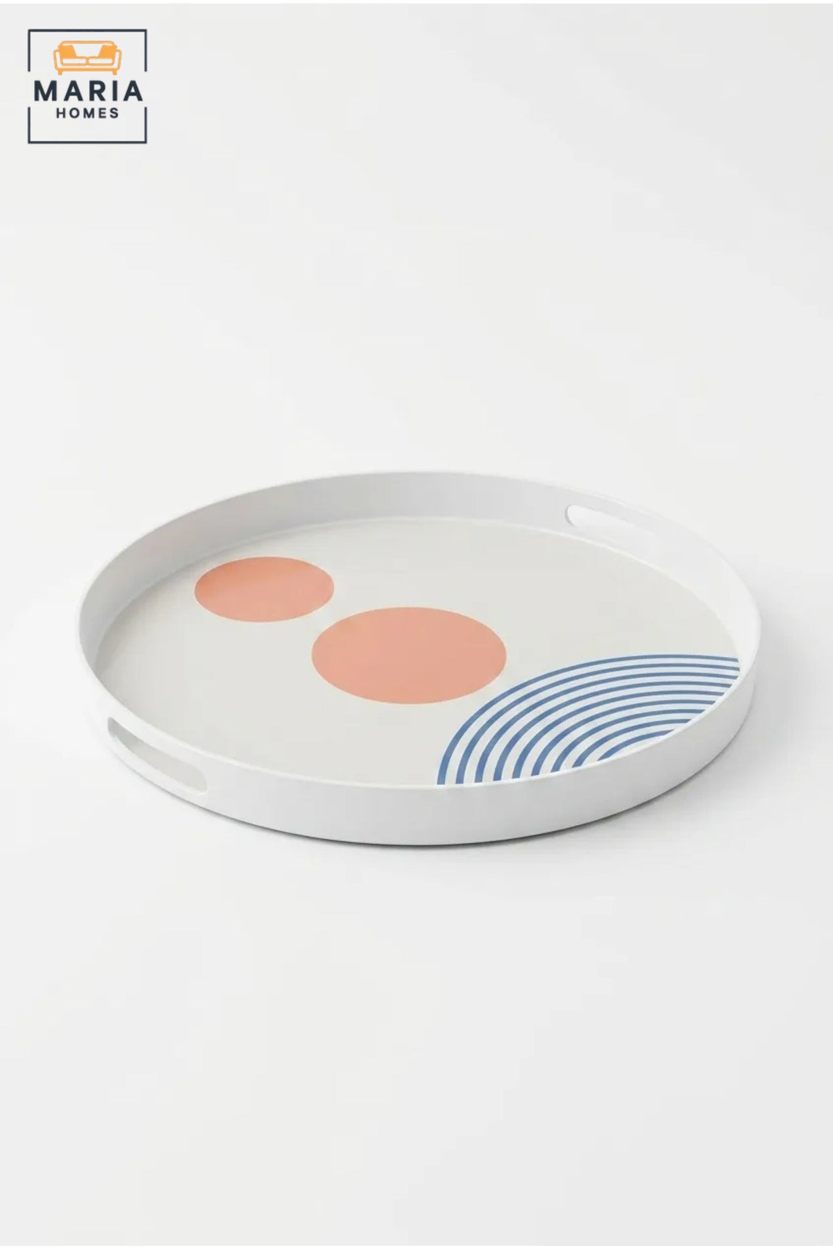 Round Serving Tray with Built-In Handles, Raised Rim and Abstract Pattern, Multipurpose Food and Drinks Tray for Kitchen, Dining, Café and Hotel
