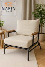 Cream Faux Leather Lounge Chair Ð Wood Armrests & Metal Frame for Living Room, Office or Reception