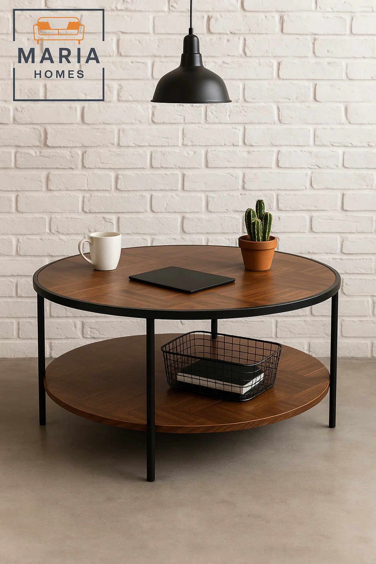 Large chevron finish coffee table with extra storage shelf
