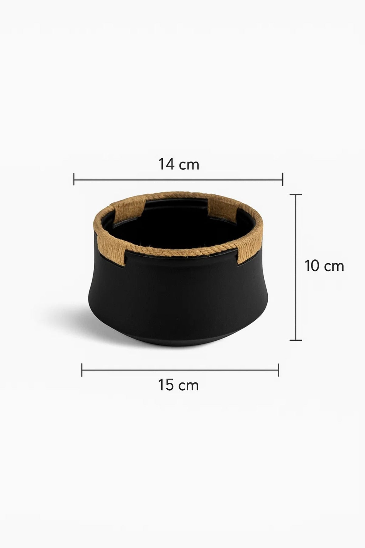 Black Ceramic Rope Rim Planter Ð Modern Decorative Bowl Pot with Twine for Home and Office DŽcor