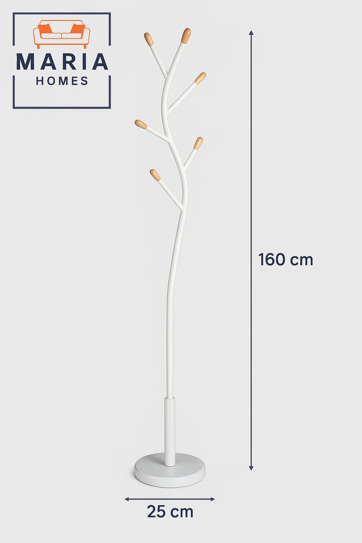 Curved Tree-Inspired White Metal Coat Rack with Wood-Tip Hooks