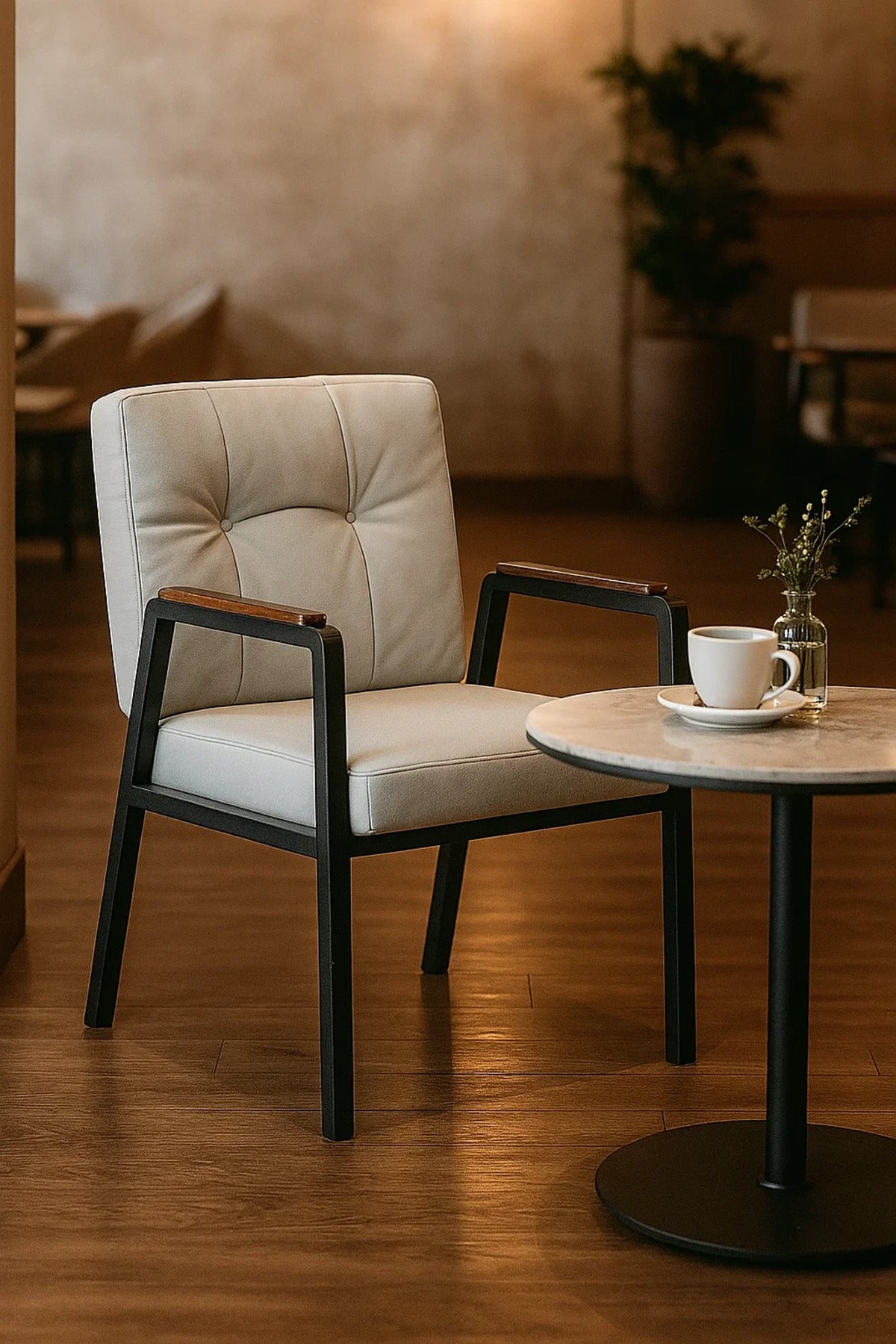 Modern Light Grey Padded Lounge Chair with Metal Frame, Comfortable Armchair for Home & Office Use