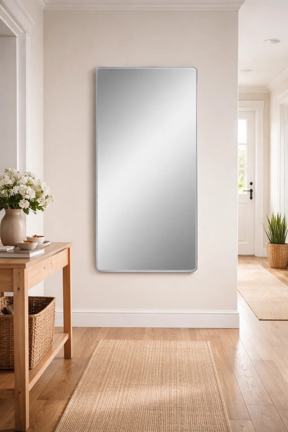 Silver Rectangular Wall Mirror for Bedroom, Bathroom, Dressing & Home D≈Ωcor