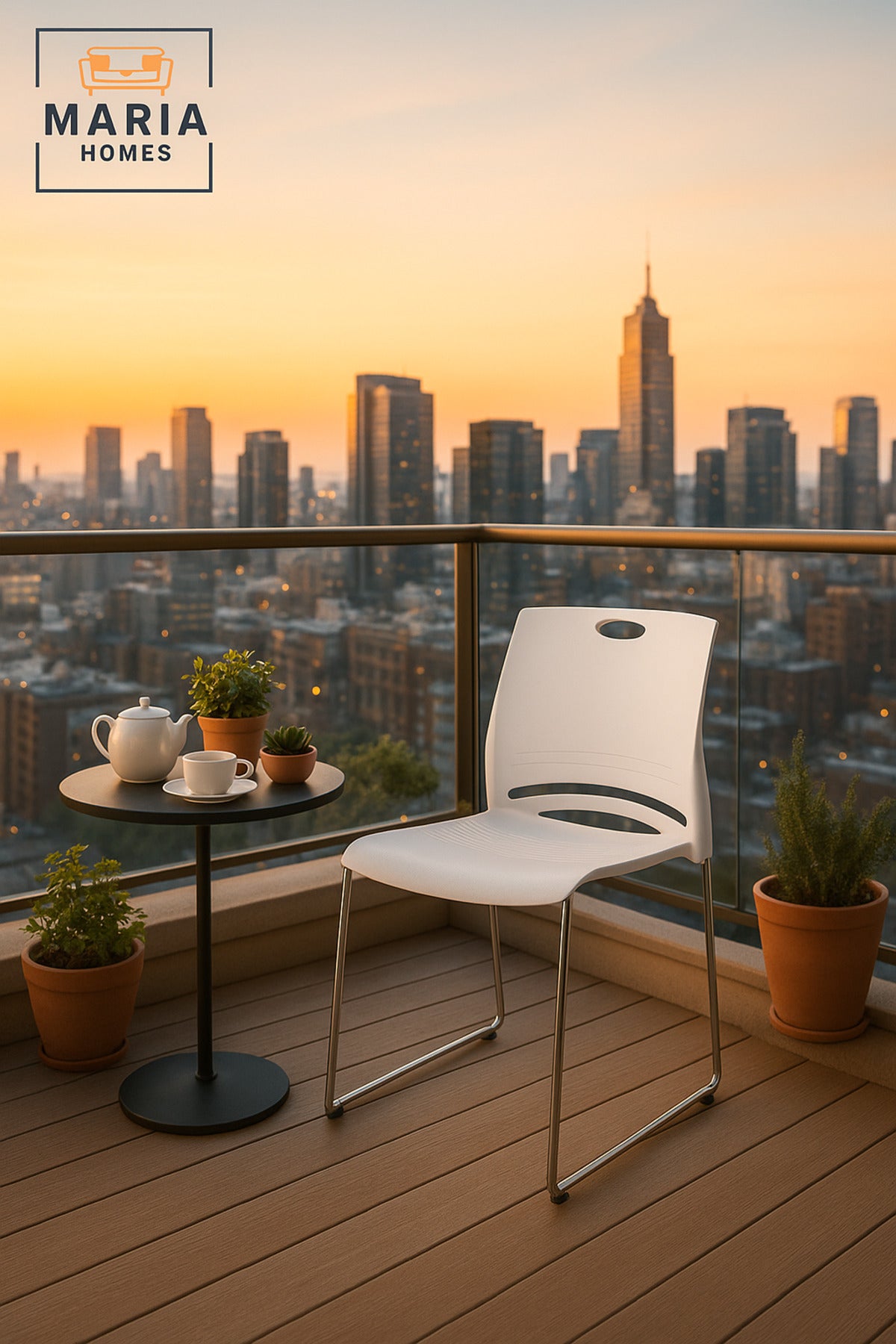 White Stackable Plastic Chair with Chrome Legs Ð Modern Office & Dining Seating