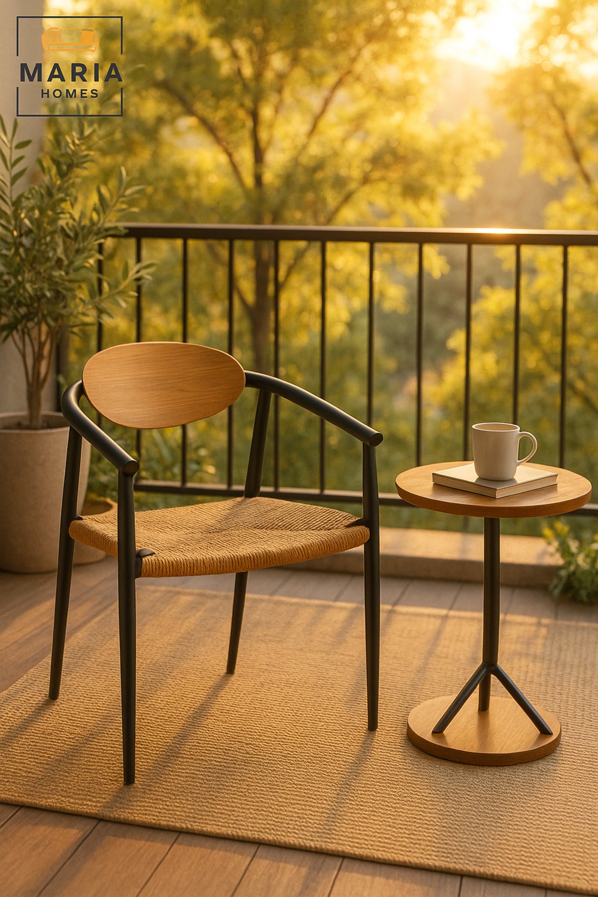 Modern Black & Champagne Dining Chair Ð Wooden Backrest with Woven Seat