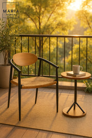 Modern Black & Champagne Dining Chair Ð Wooden Backrest with Woven Seat
