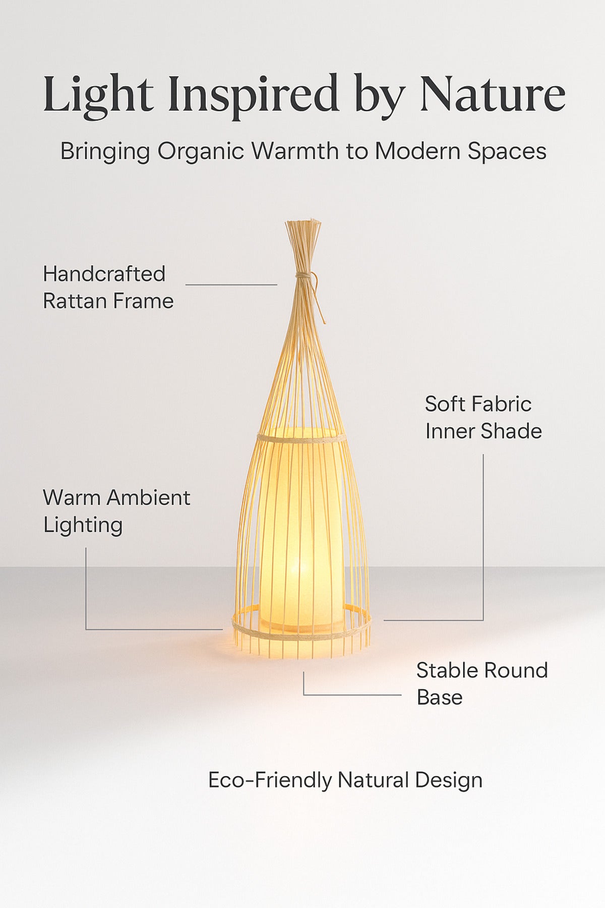 Natural Bamboo Floor Lamp Ð Handcrafted Rattan Design with Fabric Shade for Living Room & Bedroom