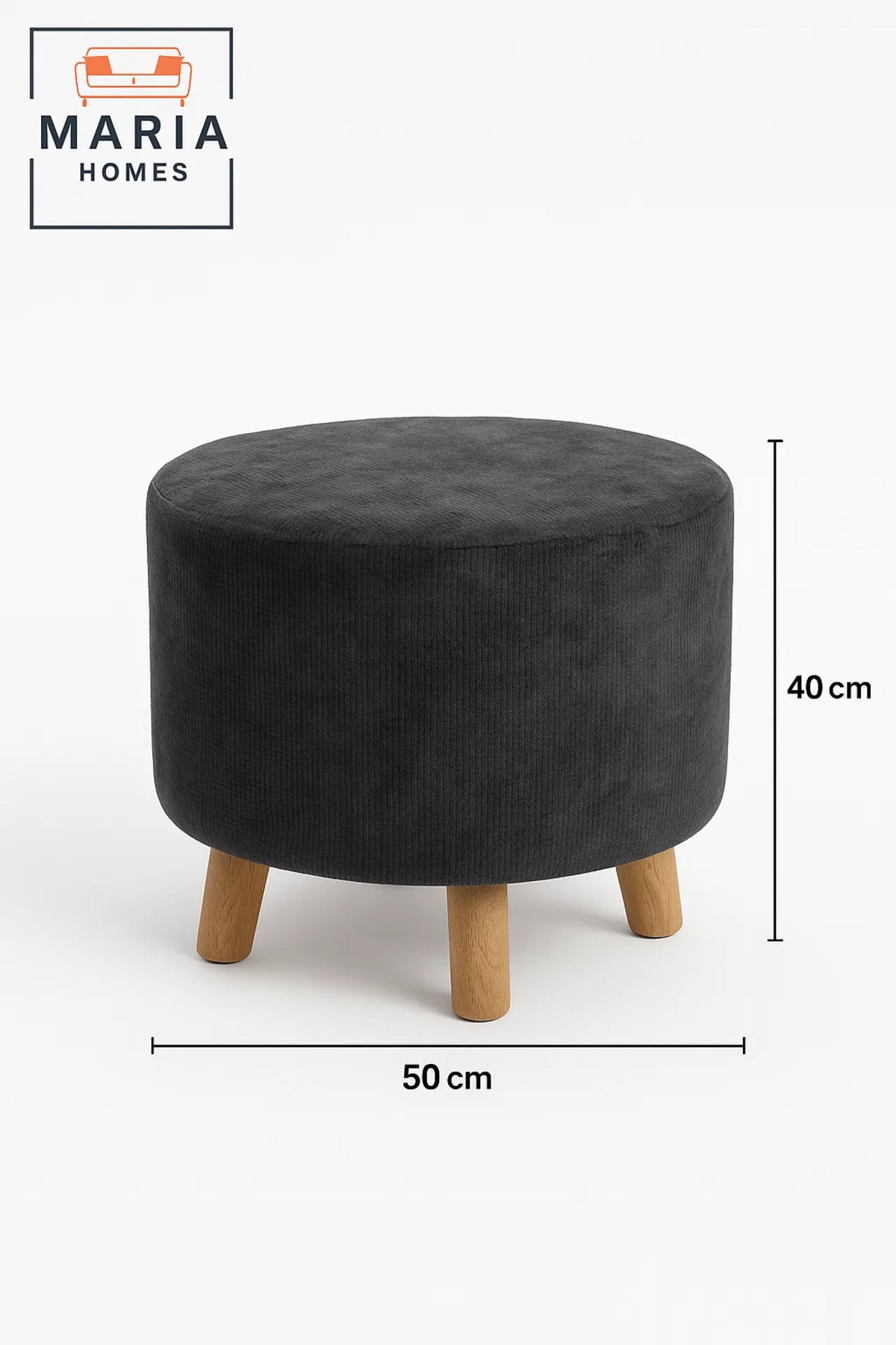 Round Dark Gray Velvet Ottoman Stool Ð Modern Footrest with Wooden Legs for Living Room & Bedroom