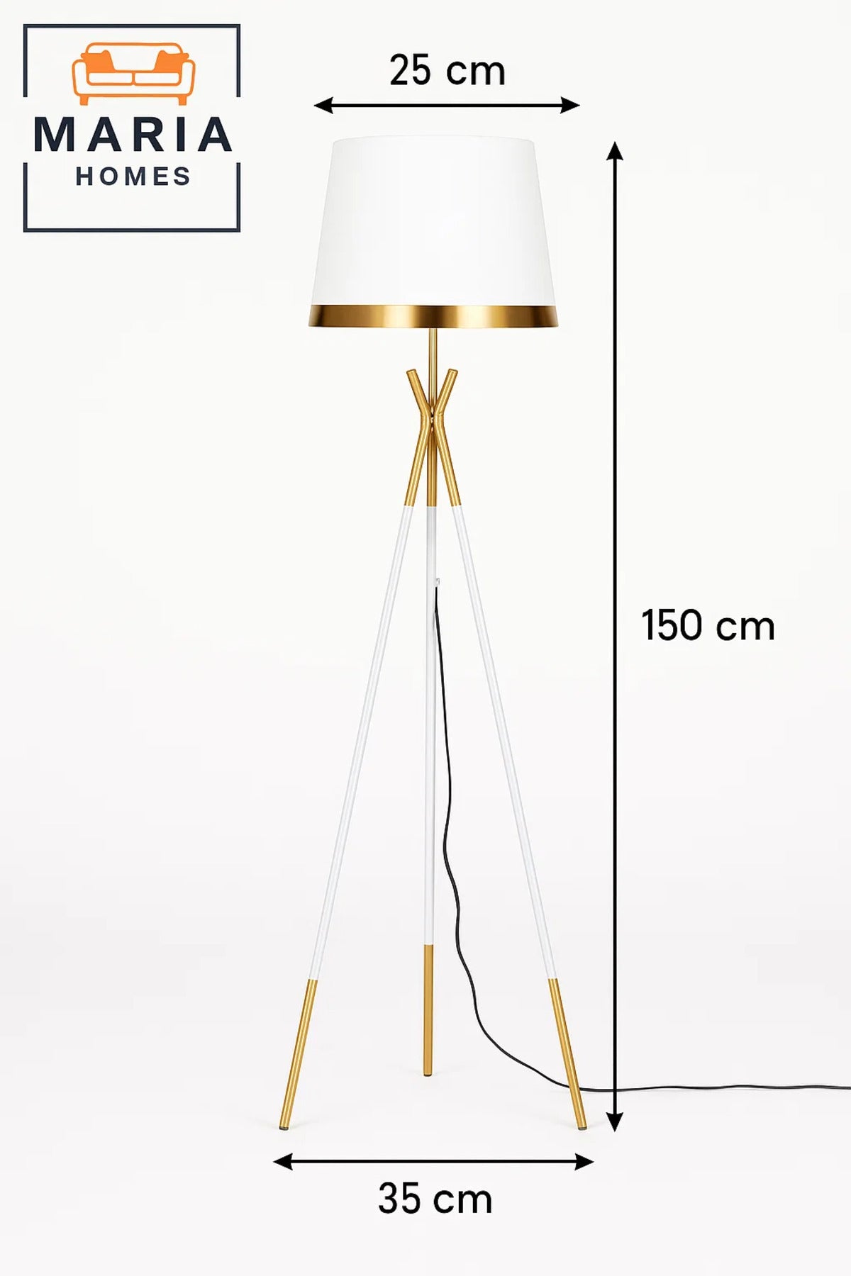 Elegant White and Gold Tripod Floor Lamp