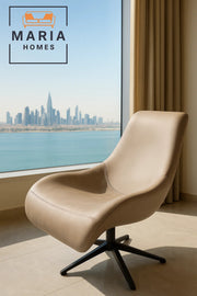 Modern Beige Curved Lounge Chair with Faux Leather Ð Stylish Accent Chair for Living Room or Office
