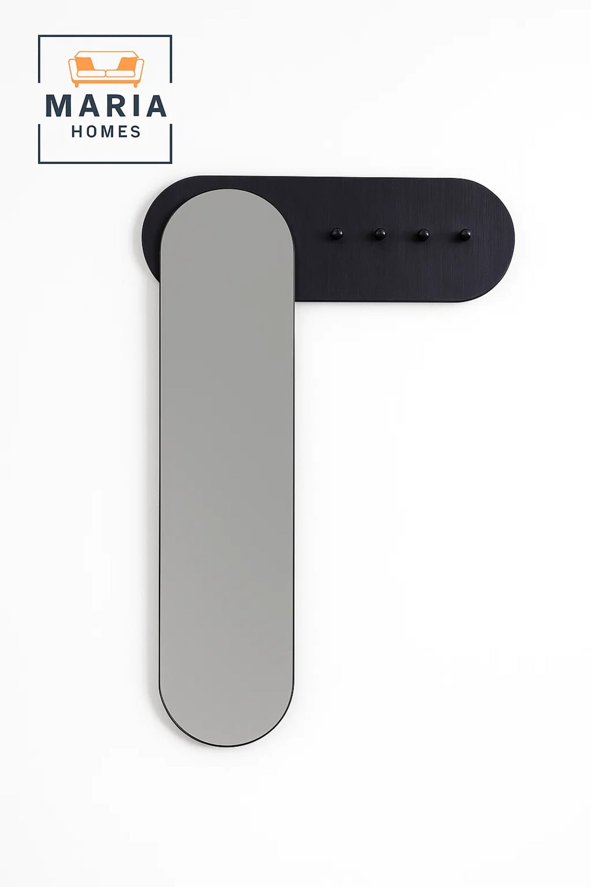 Wall Mirror with Capsule Shape and Built-in Black Hook Panel