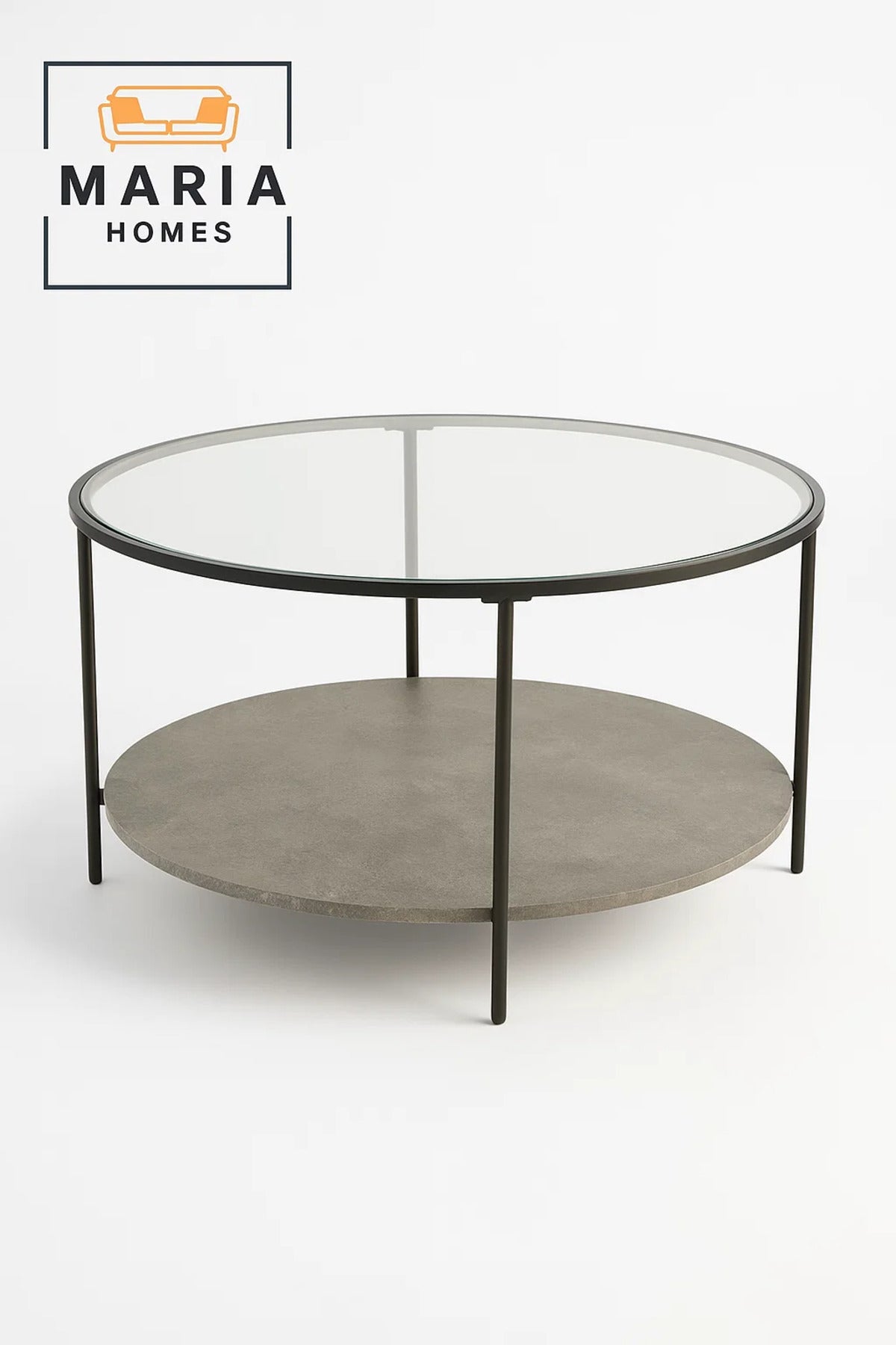 Round Glass Coffee Table with Gray Stone Shelf-size 80*46 CM