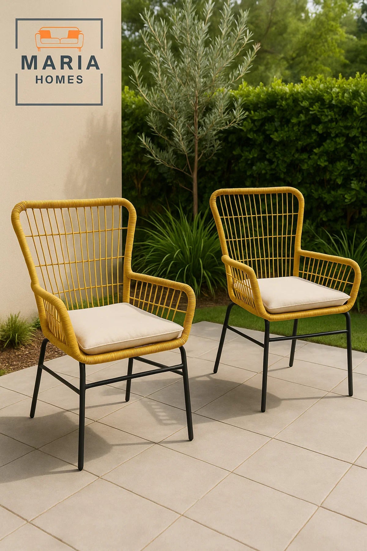 Modern Rattan Woven Chair with Beige Cushion Ð Indoor Outdoor Lounge Seating with Metal Legs