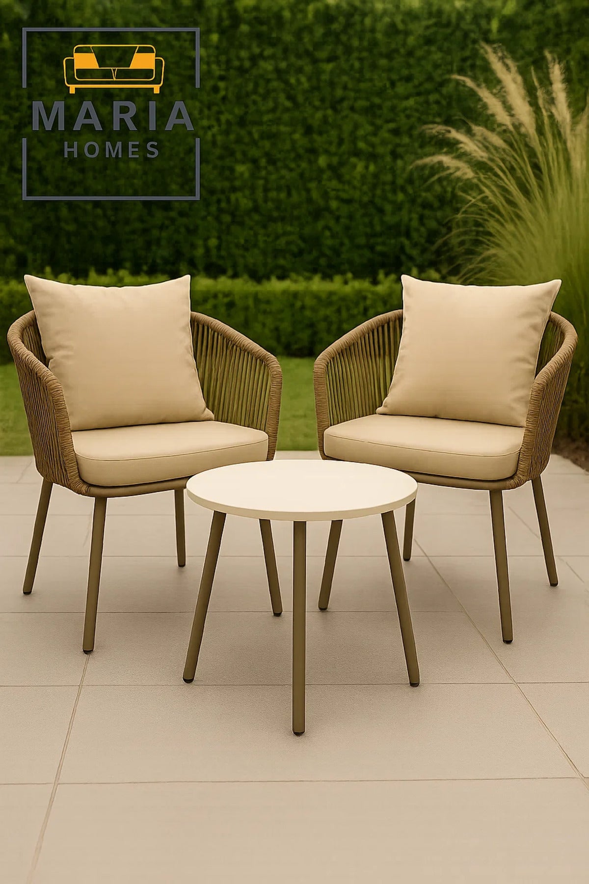 Beige Outdoor Rope Accent Chair with Cushions Ð Comfortable Garden or Balcony Seating