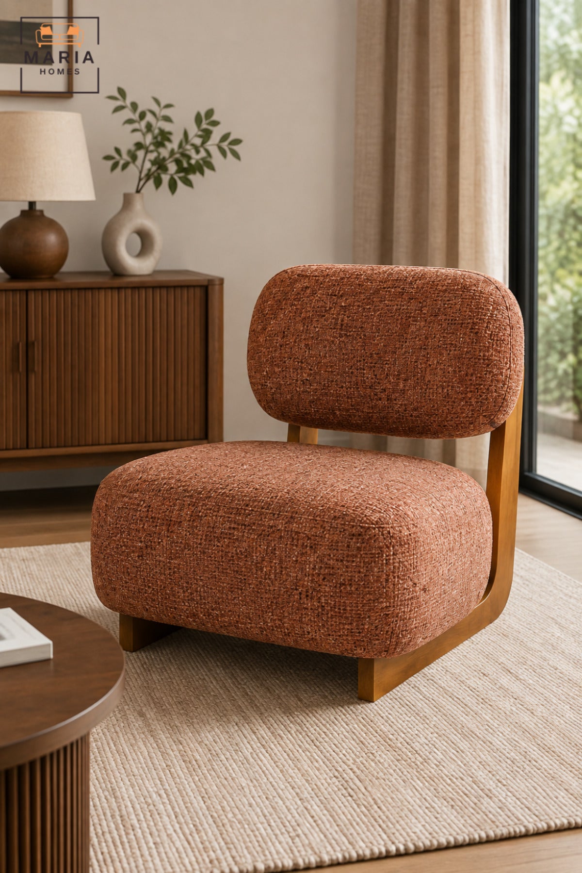 Modern Upholstered Accent Chair with Wooden Frame & Padded Backrest | Contemporary Armless Lounge Chair for Living Room, Bedroom, Hotel & Reception