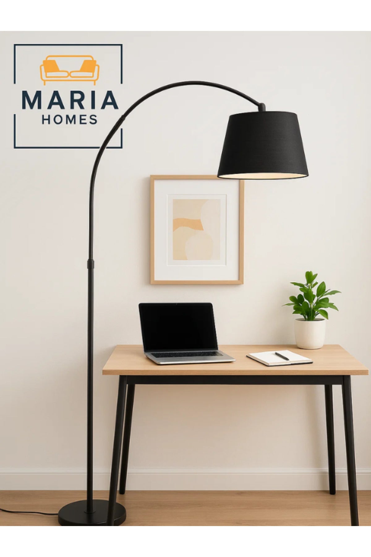 Modern Black Arc Floor Lamp with Black Fabric Shade Ð Stylish Standing Light