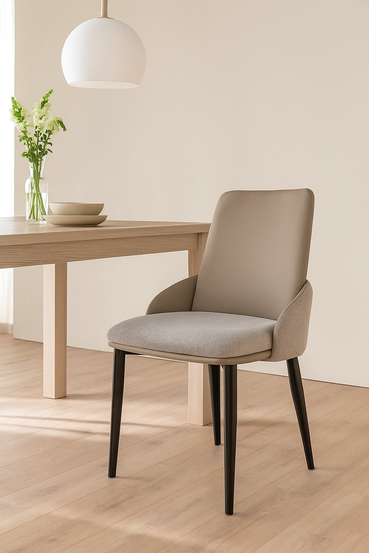 Gray Dining Chair Ð Modern Upholstered Chair with PU Leather Back and Fabric Seat for Dining Room &