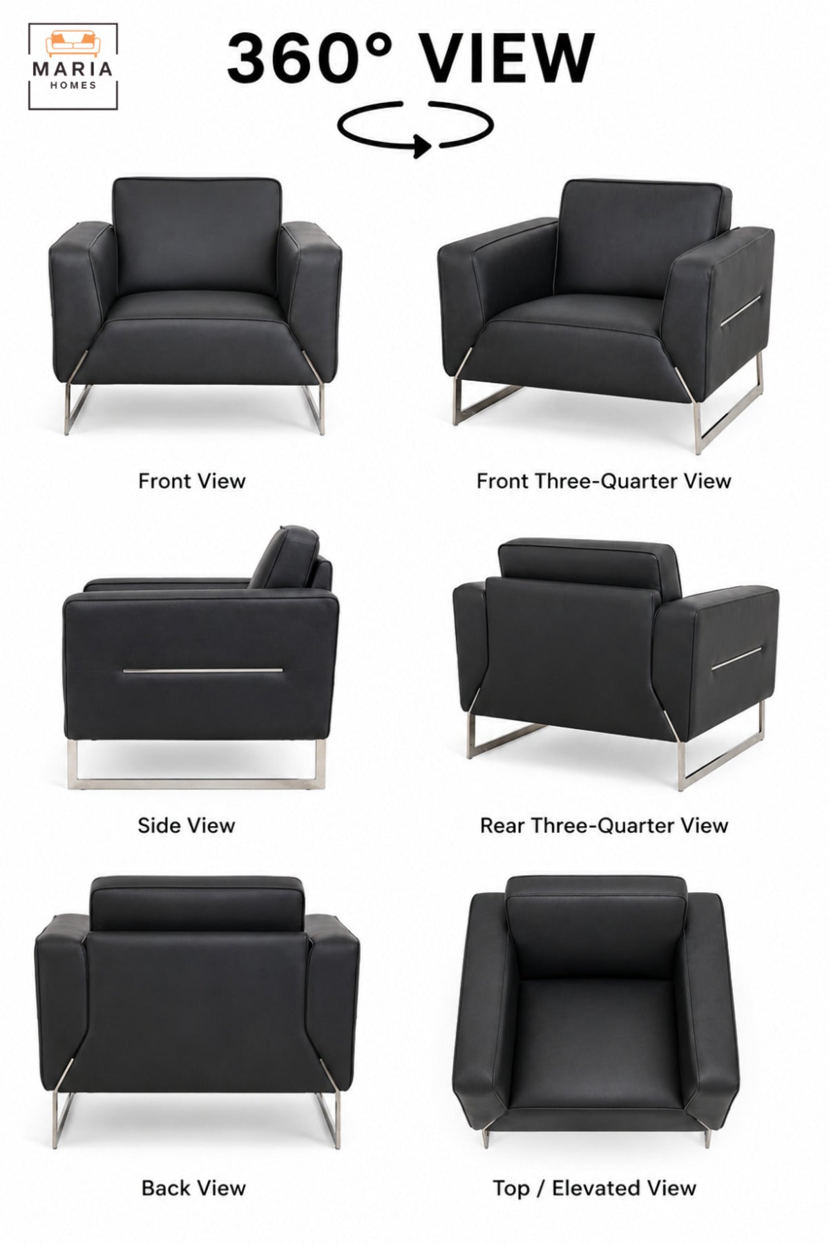 Modern Black Leather Armchair with Stainless Steel Sled Base, Wide Padded Seat & Armrests, Contemporary Accent Lounge Chair for Office Living Room Reception
