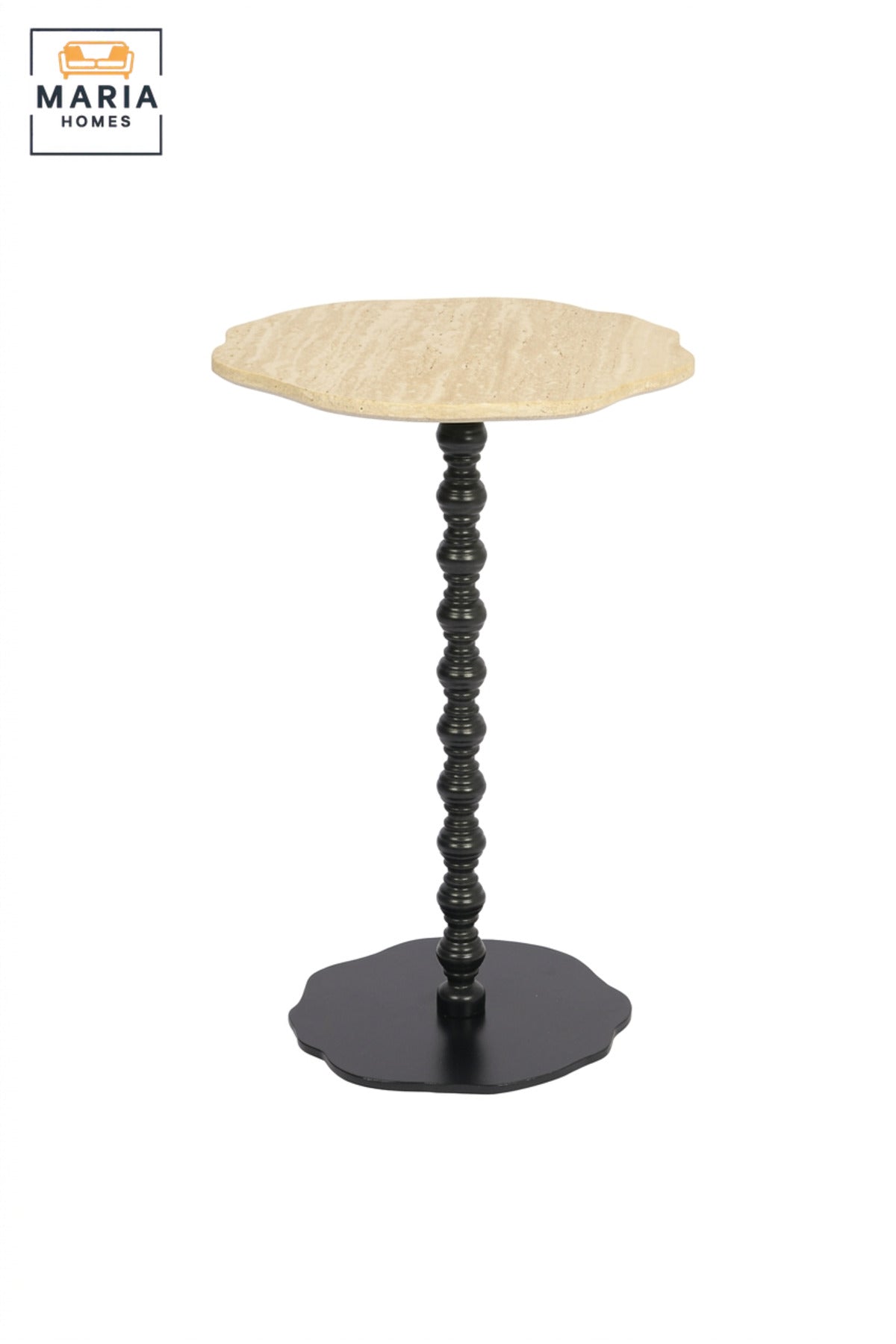 Modern Beige Top Side Table with Decorative Black Pedestal Base, Compact Accent Table for Living Room, Bedroom, Sofa Side & Lounge – 40 × 60 cm