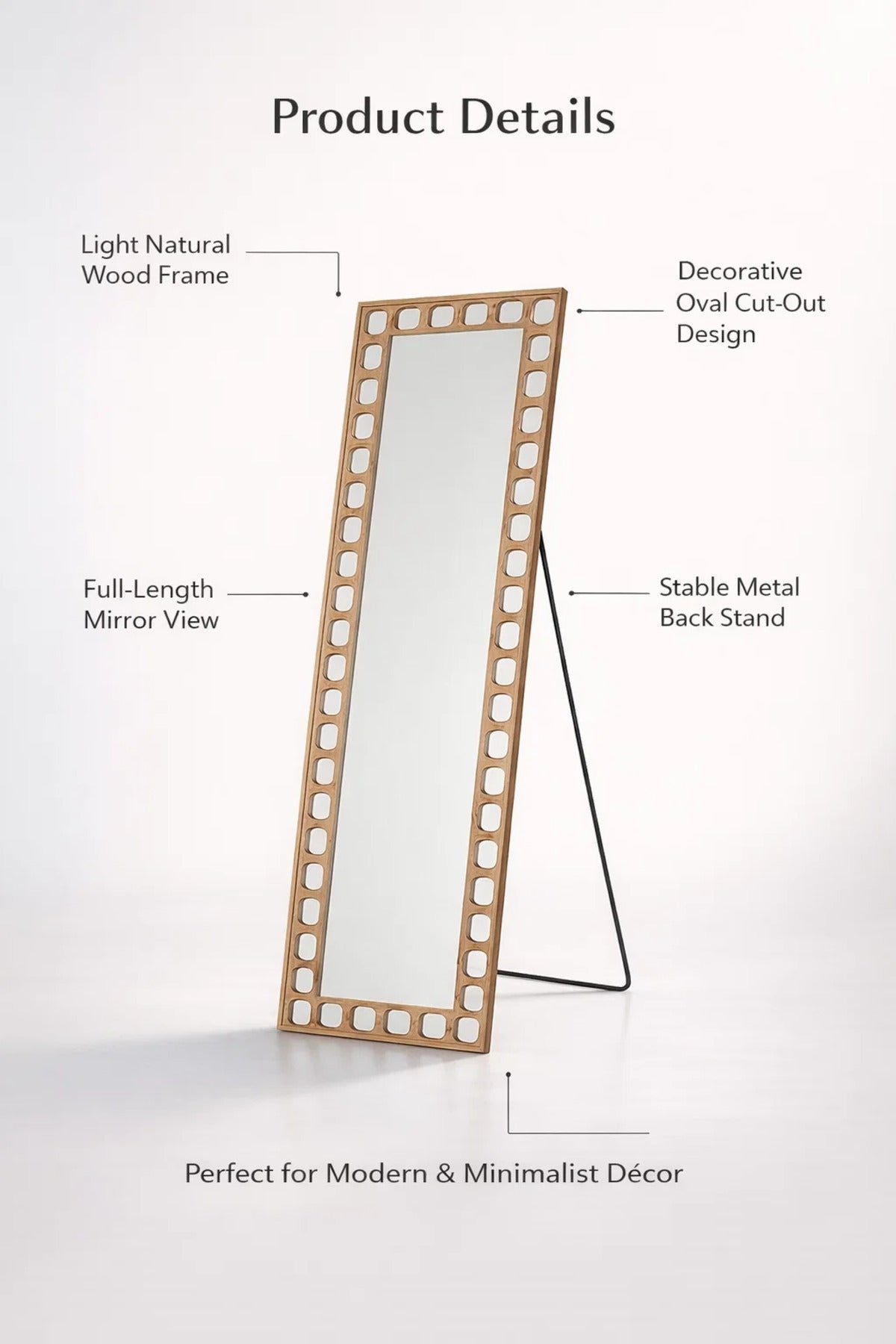 Full Length Floor Mirror with Geometric Cut-Out Frame 162x60cm Red Brown Finish full