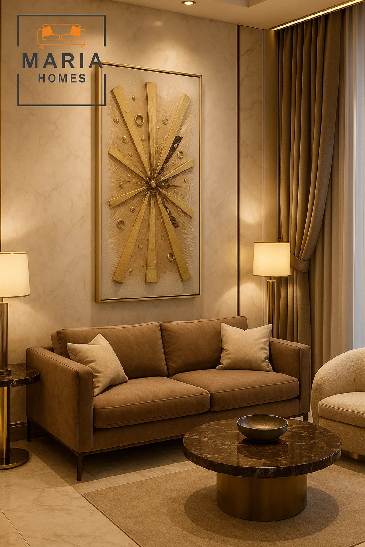 Luxury Gold Burst Wall Art – Modern 3D Metallic Decor for Living Room, Bedroom & Office - 70*140CM
