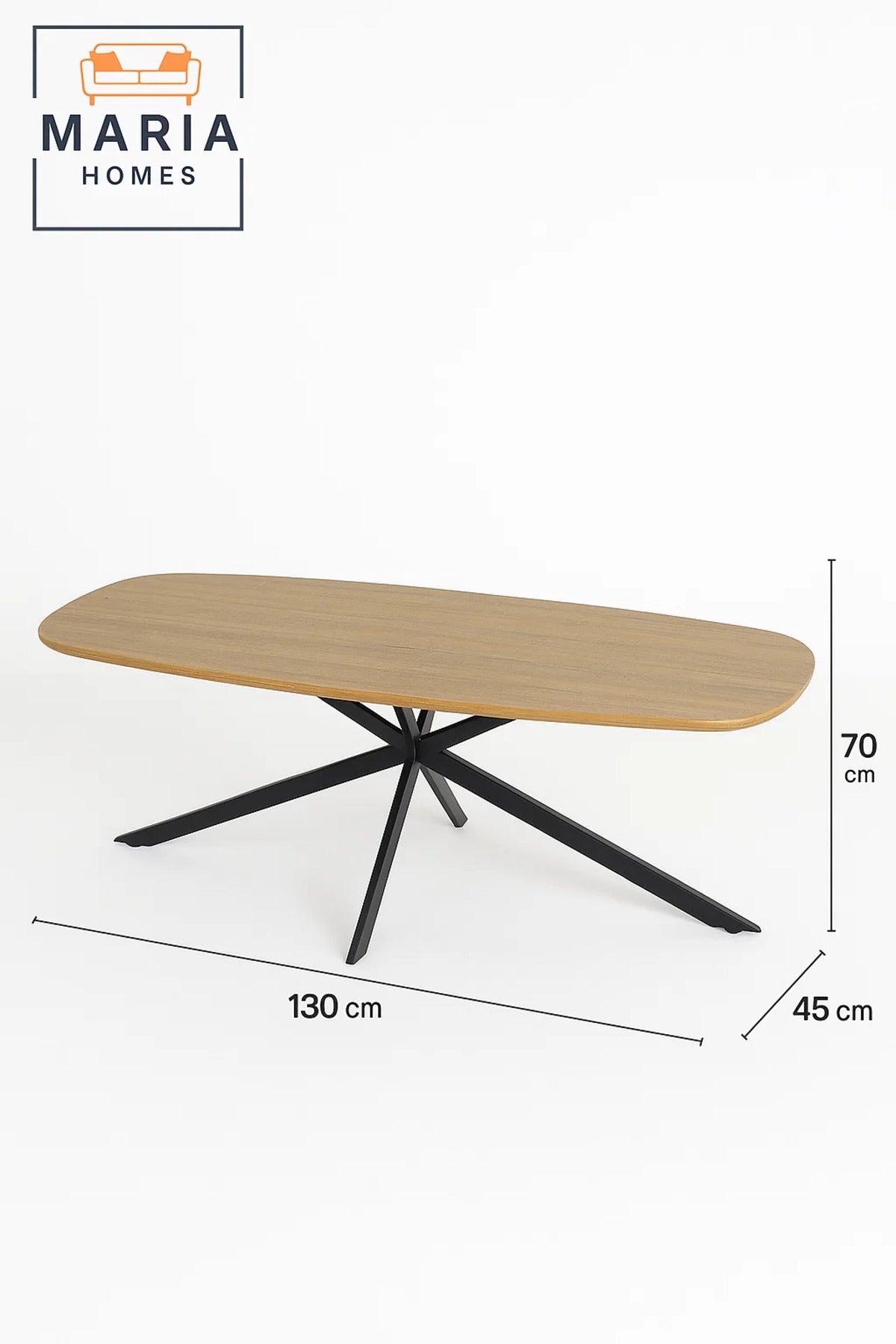 Modern Center Table 130x70x45cm Ð Oval Wood Surface with Black Metal Legs for Living Room Decor
