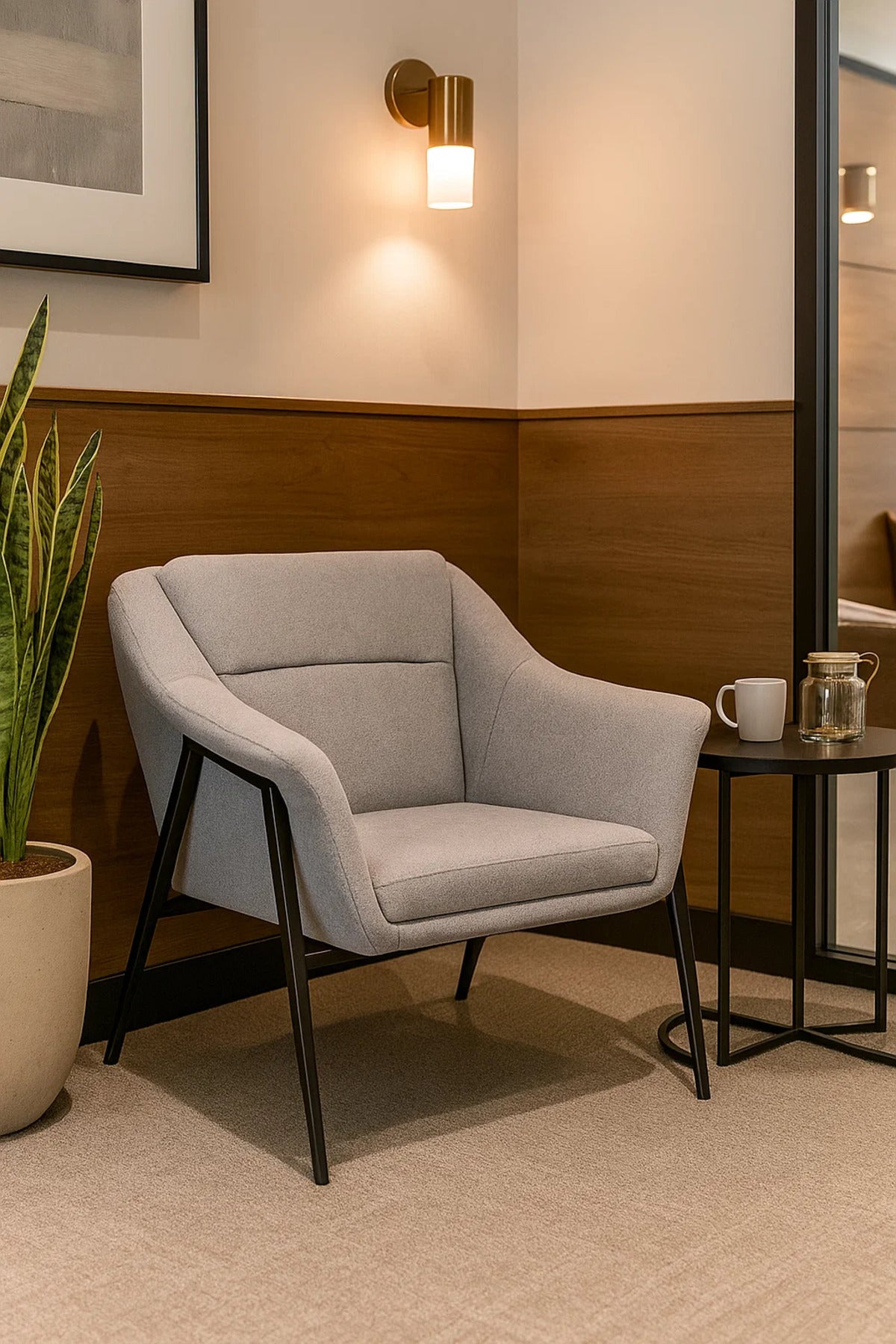Light Grey Fabric Lounge Chair, Modern Armchair for Living Room, Bedroom, Entryway & Office Cabin