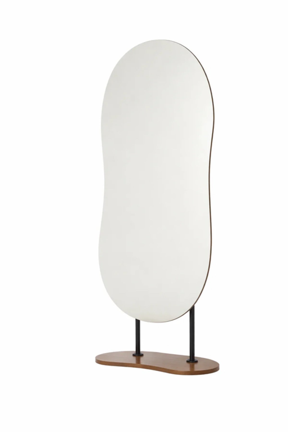 Modern Irregular Shape Standing Floor Mirror with Wooden Base Decorative Mirror