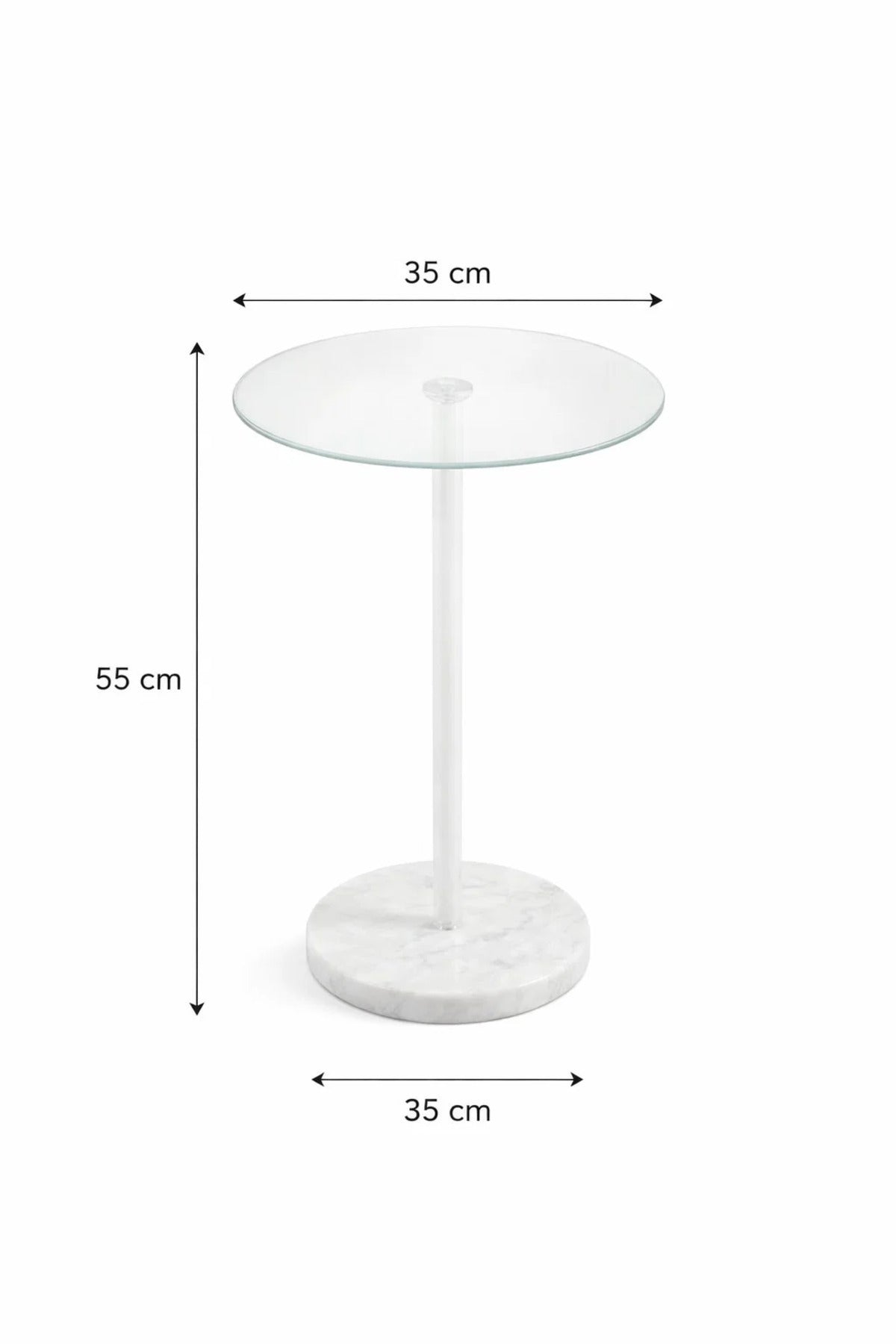 Round Glass Side Table with White Marble Base 35_35_55 cm Modern Accent round glass