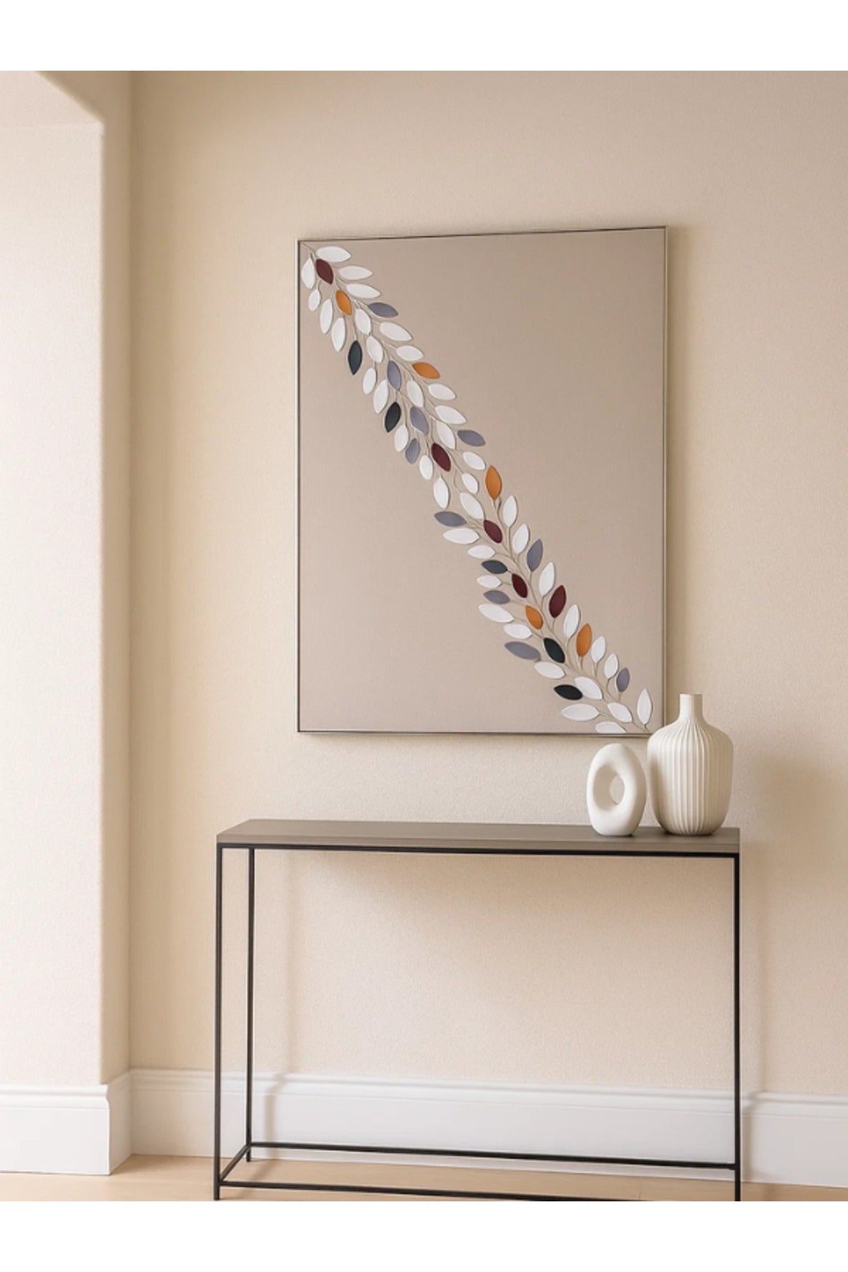 Modern Abstract Wall Art Ð 120_80 cm Multi-Color Diagonal Leaf Pattern Framed Canvas