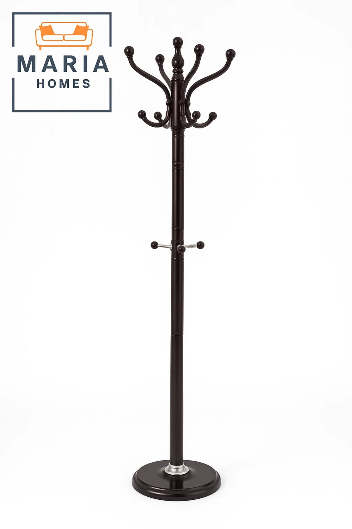 Modern Black Metal Coat Rack with Multi-Level Hooks and Stable Base