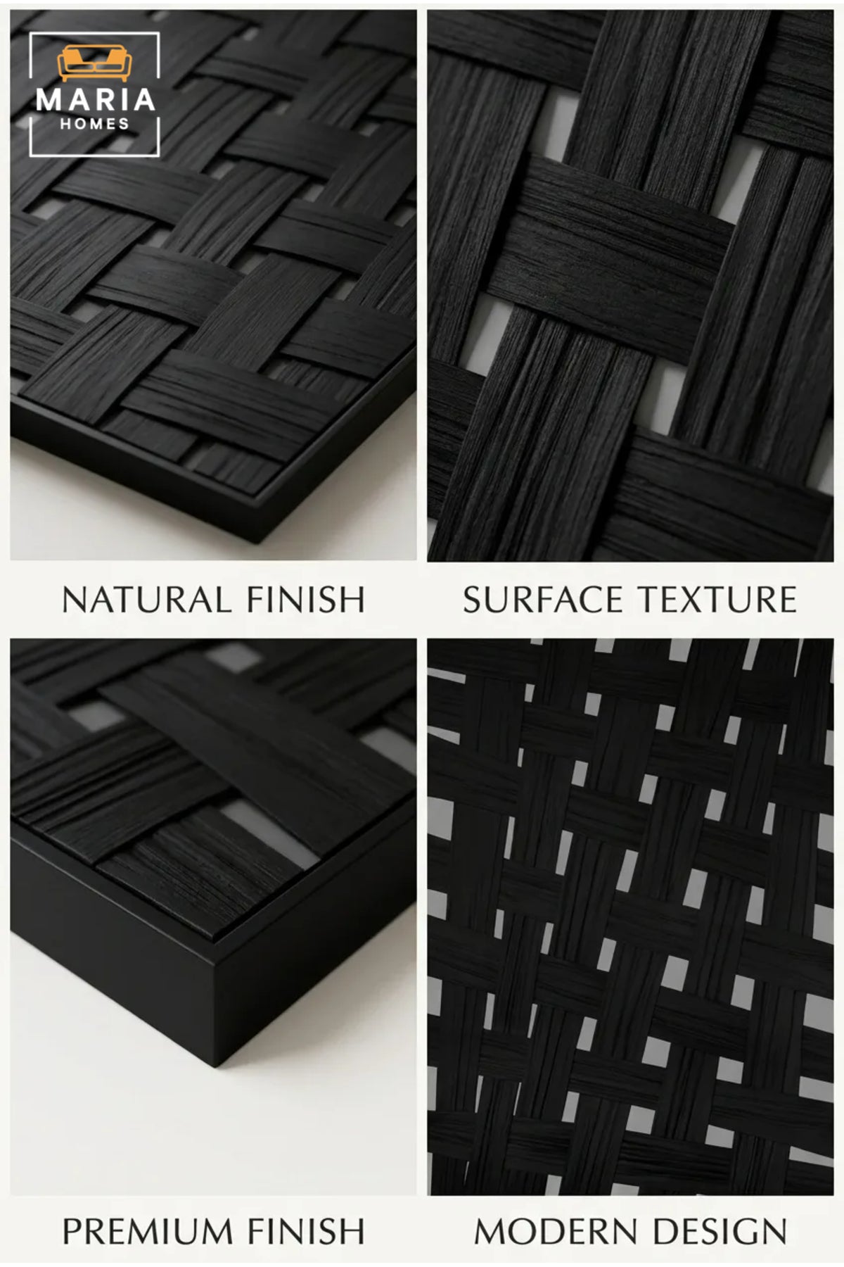 Modern Black Woven Pattern Framed Wall Art – Textured Abstract Decorative Painting for Living Room, Bedroom & Office Décor
